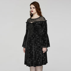 DQ-733LQF Elegant Gothic Velvet Dress with Lace Detail and Bell Sleeves?-??Punk Rave Clothing