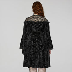 DQ-733LQF Elegant Gothic Velvet Dress with Lace Detail and Bell Sleeves?-??Punk Rave Clothing