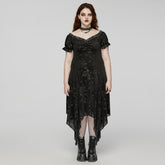 DQ-735LQF Gothic Velvet Rose Asymmetrical Lace-Up Dress?-??Punk Rave Clothing