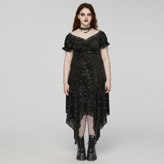 DQ-735LQF Gothic Velvet Rose Asymmetrical Lace-Up Dress?-??Punk Rave Clothing