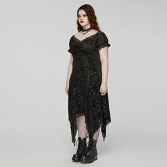 DQ-735LQF Gothic Velvet Rose Asymmetrical Lace-Up Dress?-??Punk Rave Clothing