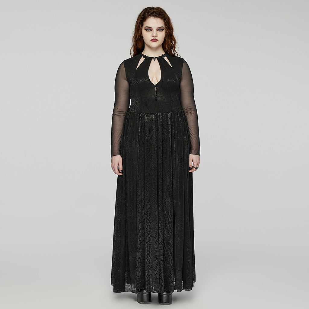 DQ-738LQF Elegant Gothic Lace Long Dress with Sheer Sleeves?-??Punk Rave Clothing