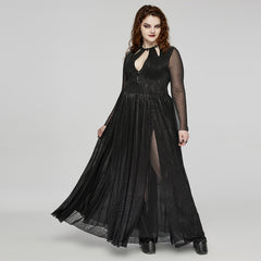 DQ-738LQF Elegant Gothic Lace Long Dress with Sheer Sleeves?-??Punk Rave Clothing