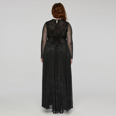 DQ-738LQF Elegant Gothic Lace Long Dress with Sheer Sleeves?-??Punk Rave Clothing