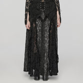 DQ-744BQF Gothic Lace Overlay Asymmetrical Maxi Skirt?-??Punk Rave Clothing