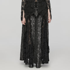 DQ-744BQF Gothic Lace Overlay Asymmetrical Maxi Skirt?-??Punk Rave Clothing