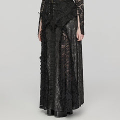 DQ-744BQF Gothic Lace Overlay Asymmetrical Maxi Skirt?-??Punk Rave Clothing