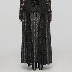 DQ-744BQF Gothic Lace Overlay Asymmetrical Maxi Skirt?-??Punk Rave Clothing