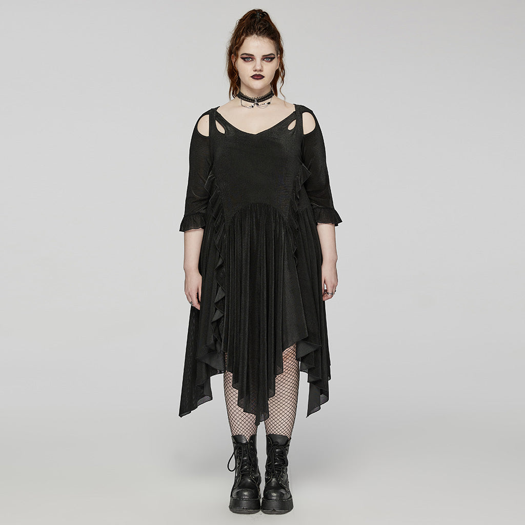 DQ-749LQF Elegant Gothic Dress with Irregular Hemline and Cutout Shoulders?-??Punk Rave Clothing