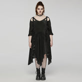 DQ-749LQF Elegant Gothic Dress with Irregular Hemline and Cutout Shoulders?-??Punk Rave Clothing
