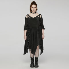 DQ-749LQF Elegant Gothic Dress with Irregular Hemline and Cutout Shoulders?-??Punk Rave Clothing