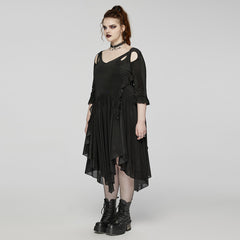 DQ-749LQF Elegant Gothic Dress with Irregular Hemline and Cutout Shoulders?-??Punk Rave Clothing