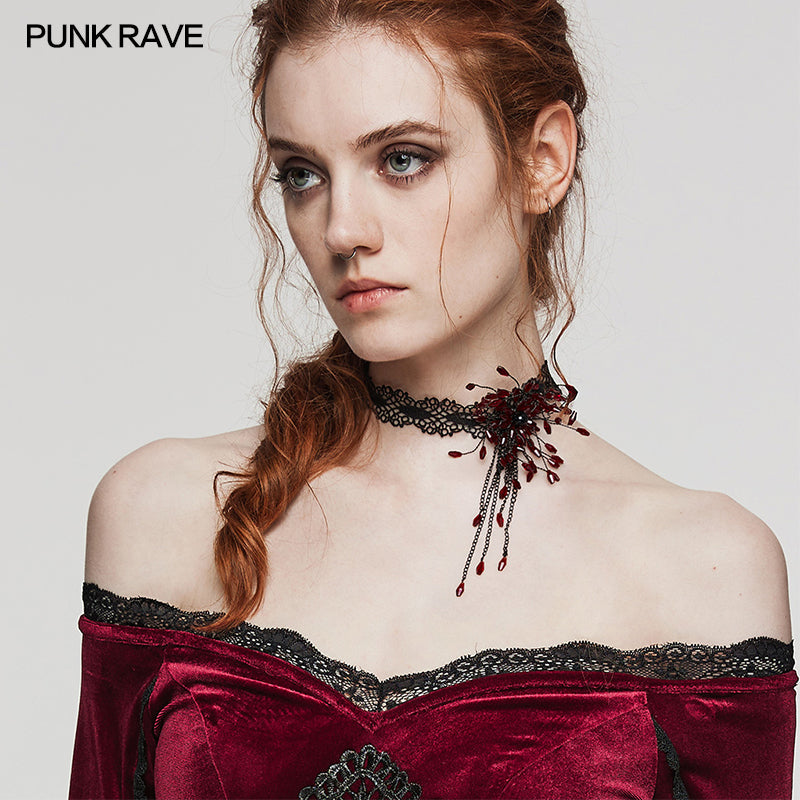 DS-572LHF GOTH Blood Drop Choker?-??Punk Rave Clothing