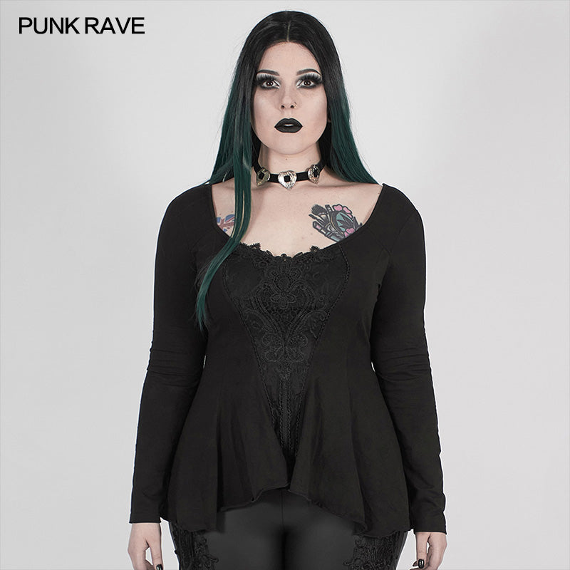 DT-665TCF Perspective Hollow Decal Long Sleeve T-shirt?-??Punk Rave Clothing