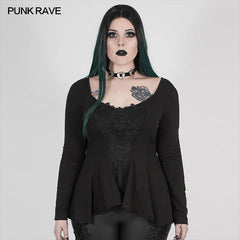 DT-665TCF Perspective Hollow Decal Long Sleeve T-shirt?-??Punk Rave Clothing