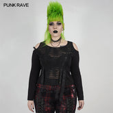 DT-668TCF punk sexy cracked long-sleeved T-shirt?-??Punk Rave Clothing