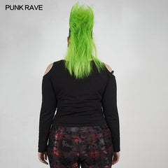 DT-668TCF punk sexy cracked long-sleeved T-shirt?-??Punk Rave Clothing