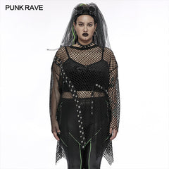 DT-728TCF Goth plus size womens loose mesh T-Shirt?-??Punk Rave Clothing