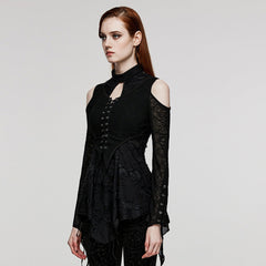 DT-794TCF Goth Drop-Neck Daily T-Shirt?-??Punk Rave Clothing