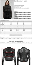 DT-800TCF Gothic Ruched Skeleton Sheer Long Sleeve T-Shirt?-??Punk Rave Clothing