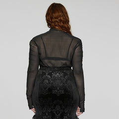 DT-800TCF Gothic Ruched Skeleton Sheer Long Sleeve T-Shirt?-??Punk Rave Clothing