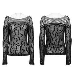 DT-817TCF Goth bat flocked mesh T-shirt?-??Punk Rave Clothing