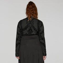 DT-830TCF Gothic Black Flocked Mesh Long Sleeve T-Shirt?-??Punk Rave Clothing