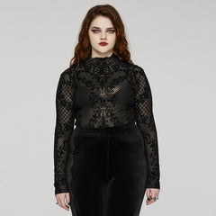 DT-832TCF Gothic T-Shirts Women??????????????????????????¡ì???????????o????????????????????????¡ì??????????????????????????????????¡ì???????????s Black Lace Mesh Long Sleeve Top