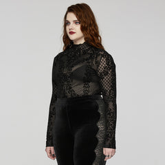 DT-832TCF Gothic T-Shirts Women??????????????????????????¡ì???????????o????????????????????????¡ì??????????????????????????????????¡ì???????????s Black Lace Mesh Long Sleeve Top