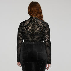 DT-832TCF Gothic T-Shirts Women??????????????????????????¡ì???????????o????????????????????????¡ì??????????????????????????????????¡ì???????????s Black Lace Mesh Long Sleeve Top
