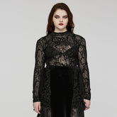 DT-834TCF Gothic Black Lace Mesh Floral Long Sleeve T-Shirt?-??Punk Rave Clothing