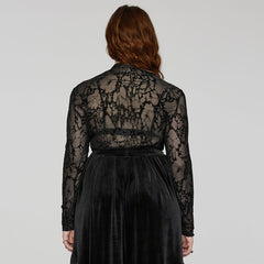 DT-834TCF Gothic Black Lace Mesh Floral Long Sleeve T-Shirt?-??Punk Rave Clothing