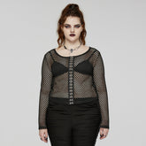 DT-869TCF Fishnet Mesh Punk Shirt Gothic Black Long Sleeve Top?-??Punk Rave Clothing