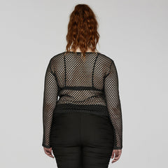 DT-869TCF Fishnet Mesh Punk Shirt Gothic Black Long Sleeve Top?-??Punk Rave Clothing