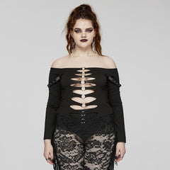 DT-875TCF Off-Shoulder Cutout Buckle Design Punk T-Shirts?-??Punk Rave Clothing