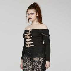 DT-875TCF Off-Shoulder Cutout Buckle Design Punk T-Shirts?-??Punk Rave Clothing