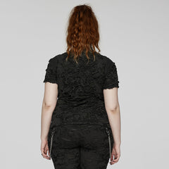 DT-878TDF Edgy Black Textured Zip-Up Punk T-Shirt?-??Punk Rave Clothing