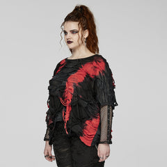 DT-905TCF Edgy Tie-Dye Mesh Sleeve Punk T-Shirts?-??Punk Rave Clothing