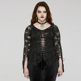 DT-925TCF Gothic Lace Top V-Neck Irregular Hem Design Shirt?-??Punk Rave Clothing