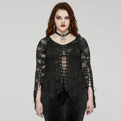 DT-925TCF Gothic Lace Top V-Neck Irregular Hem Design Shirt?-??Punk Rave Clothing