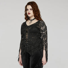 DT-925TCF Gothic Lace Top V-Neck Irregular Hem Design Shirt?-??Punk Rave Clothing