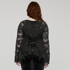 DT-925TCF Gothic Lace Top V-Neck Irregular Hem Design Shirt?-??Punk Rave Clothing
