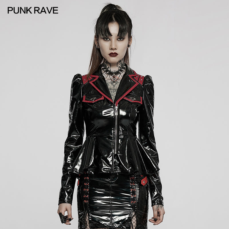 DY-1387XDF Goth sexy patent leather jacket?-??Punk Rave Clothing