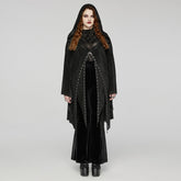 DY-1627XCF Gothic Hooded Cardigan Black Asymmetrical Lace-Up Design?-??Punk Rave Clothing