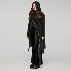 DY-1627XCF Gothic Hooded Cardigan Black Asymmetrical Lace-Up Design?-??Punk Rave Clothing