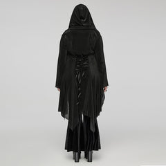 DY-1627XCF Gothic Hooded Cardigan Black Asymmetrical Lace-Up Design?-??Punk Rave Clothing