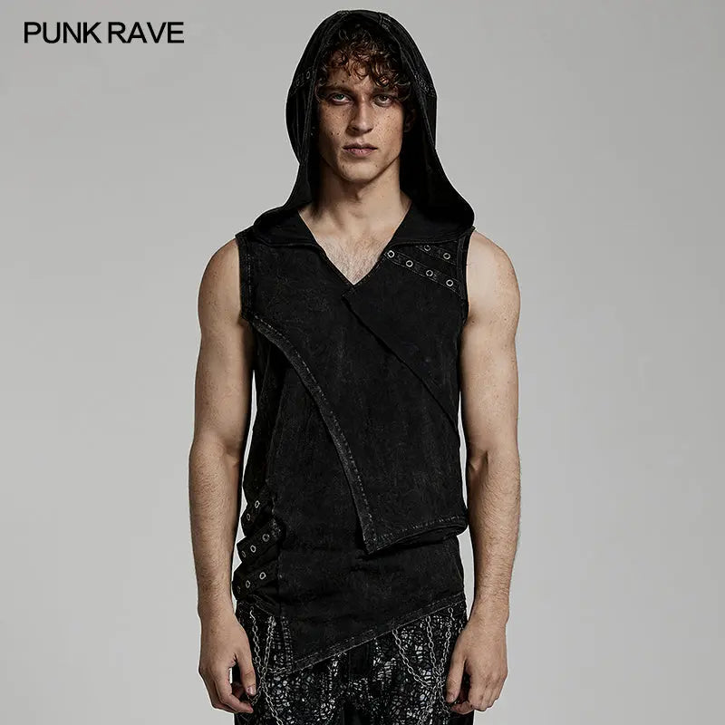 Double-Layer Design WT-770BXM Punk Washed Out Denim Hooded Vest?-??Punk Rave Clothing