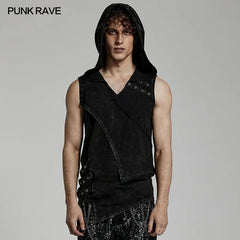 Double-Layer Design WT-770BXM Punk Washed Out Denim Hooded Vest?-??Punk Rave Clothing