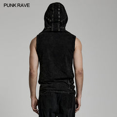 Double-Layer Design WT-770BXM Punk Washed Out Denim Hooded Vest?-??Punk Rave Clothing