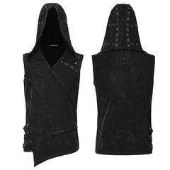 Double-Layer Design WT-770BXM Punk Washed Out Denim Hooded Vest?-??Punk Rave Clothing